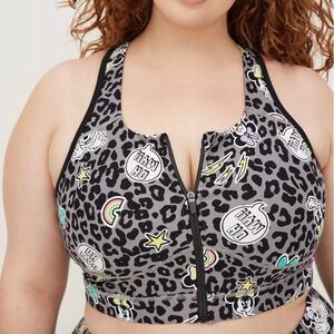 Torrid x Disney 2X Minnie Mouse Performance‎ Leopard Grey Low Impact Sports Bra